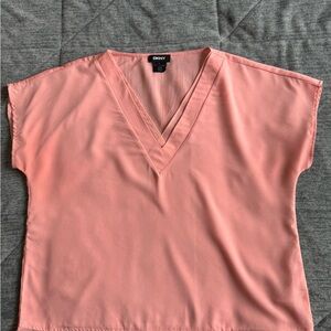 DKNY Peach V-Neck Short Sleeve Blouse